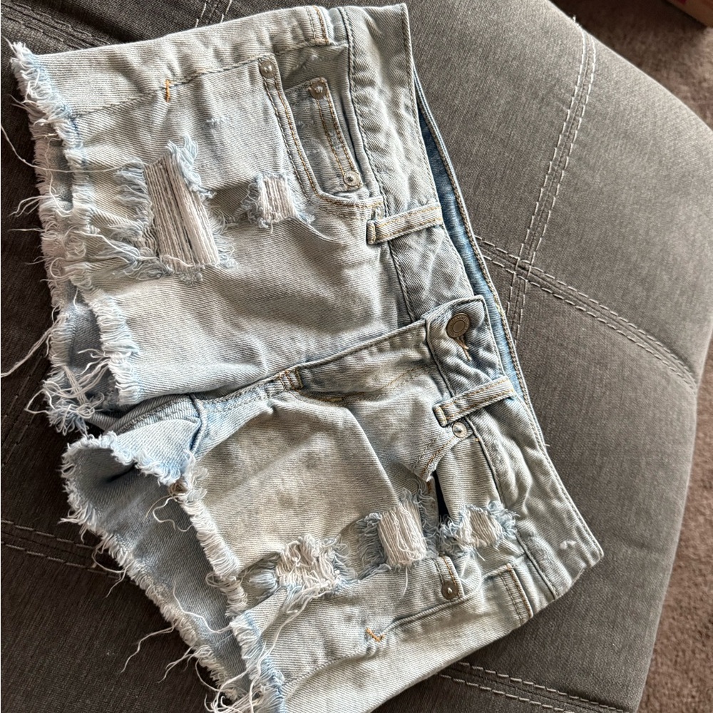 American Eagle Outfitters Blue Distressed Jean Shorts